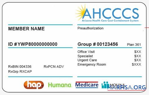 Downloadable Arizona health insurance card example